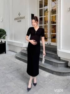 High Quality ODM Vietnam Summer <b>Maternity</b> <b>Clothing</b> V1208 Anti-Shrink Preppy Knee-Length Sweat-Absorbent Fabric Polyester - Product Image 5