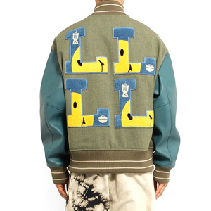Chaqueta de invierno personalizada y elegante para hombre, de cuero genuino, impermeable, con parches bordados de piedras, estilo Letterman clásico para hombre, chaqueta Varsity. - Product Image 2