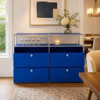 Meuble TV modulaire, console multimédia, buffet, armoire, cadre en acier chromé, bleu cobalt, couleur personnalisée