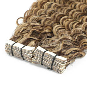 Extensions de cheveux bouclés Remy indiens de type Temple 3C # Mèches châtain brun et blond bronzé 20" 8" étirées - Product Image 2