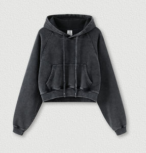 Sudadera con capucha recortada de alta calidad para mujer, jersey con cremallera, capucha, algodón, poliéster, logotipo personalizado para otoño e invierno, entrenamiento de gimnasio, venta al por mayor - Product Image 6