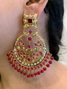 Pendientes de araña Chandbali chapados en oro de alta calidad en estilo étnico Jadau, joyería de latón para bodas, fiestas, regalos - Product Image 2