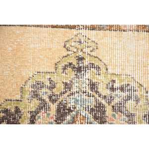 Turkish 2.5x1.5 ft Rug, Round Vintage Rug, Brown <b>Yellow</b> Plants & trees Rug - Product Image 5