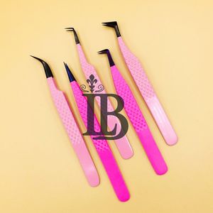 Nouvelles pinces à extensions de cils en fibre rose, volume, acier inoxydable avec poignée, nouveau modèle pour extensions de cils, pinces à extensions de cils en vison, logo - Product Image 4