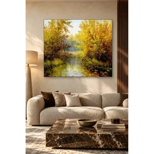 Impression sur toile Fida : Étang d'automne entouré de saules jaunes - Product Image 1