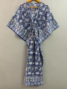 เสื้อแม็กซี่คาฟตันสำหรับผู้หญิงชุดเดรสผ้าฝ้ายใส่สบายพิมพ์ลายด้วยมือสวมใส่ได้ในช่วงฤดูร้อน - Product Image 3