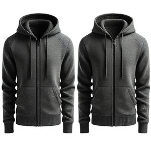 Veste de course à pied pour hommes, sweats à capuche thermiques en coton, coupe ample, laine, fermeture éclair, polaire délavée, à capuche 100% coton - Product Image 5