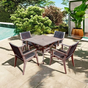 Juego de muebles de exterior de madera maciza modernos y duraderos, 4 cómodas sillas con reposabrazos, resistente a los rayos UV, portátil para villas y hoteles - Product Image 1