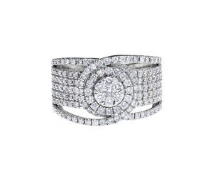 Bague large en or 14 carats plaqué rhodium, sertie de diamants naturels taille brillant, design double halo circulaire pour femmes - Product Image 3