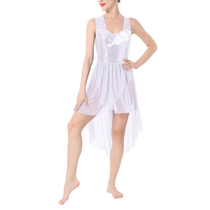 Vestido de Baile de Salón Negro Unisex con Bordado Blanco y Falda de Tul Asimétrica para Actuaciones de Adultos - Product Image 4