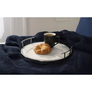 Plateau rond moderne en marbre, diamètre argenté, plateau décoratif en marbre blanc pour l'affichage et le rangement, plateau décoratif en marbre blanc - Product Image 6