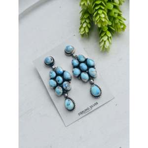 Running Brave Golden Hills Turquoise Sterling Silver Drop <b>Earrings</b> Geometric Cluster <b>Post</b> Dangle Jewelry for Women - Product Image 4