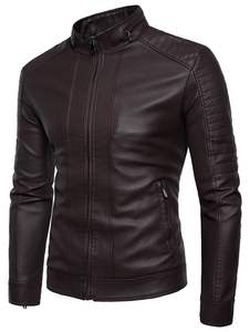 Veste en cuir pour homme, style streetwear, col montant, imperméable et coupe-vent, couleurs/tailles personnalisées, MOQ faible, 2 pièces - Product Image 6