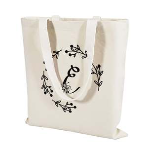 Sac fourre-tout en toile avec initiale lettre E, sacs en coton avec initiales - Product Image 2