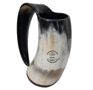 Tasse en corne de Viking naturelle en gros de haute qualité en acier inoxydable de style américain avec couvercle pour boire du vin et de la bière en Inde - Product Image 4