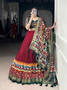 High Quality Tushar Silk Embroidered Chania Choli with Real Mirror Gomti Work and Rich Navratri Style Look for Traditional Wear - Product Image 3