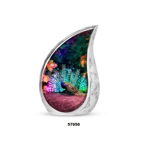 Hot Selling Aluminium Tear Drop Peacock Theme Cremation Adult Urn for Human Ashes Decorative Keepsake Urn With Free <b>Velvet</b> <b>Bag</b> - Product Image 3