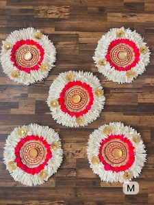Rangoli T-<b>Light</b> Mats Gajra Mats with Pom Pom T-<b>Lights</b> Not Included Diwali Housewarming Decor Indian Festival Staircase Mats - Product Image 4
