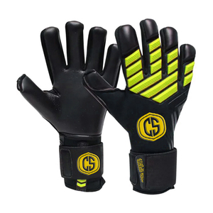 Gants de gardien de but personnalisés COSH CS Sports, noir et jaune fluo, respirants, réglables, pour extérieur, avec dos en latex gaufré et protection des doigts - Product Image 1
