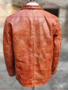 Chaqueta de Cuero Marrón Desgastado para Hombre, con Cuello de Piel de Oveja, Bolsillos con Solapa, Estilo Utilitario, Abrigo de Trabajo, Prenda Exterior Personalizada para Invierno - Product Image 3