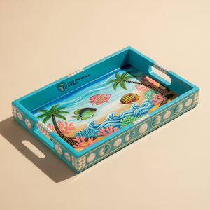 Bandeja de Servir Rectangular de Madera Hecha a Mano, Duradera, Diseño de Elefante y Loto Indio, Regalo Festivo, Decorativa para Té, Venta al Por Mayor - Product Image 1