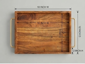 Plateau décoratif en bois rectangulaire rustique fait main avec poignées en laiton, pièce unique - Product Image 4