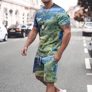 Personnalisé été hommes à manches courtes sport chemise décontractée couleur unie revers deux pièces ensemble - Product Image 1