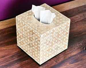 Caja de pañuelos con incrustaciones de hueso de madreperla, caja de pañuelos con incrustaciones de resina, vajilla de alta calidad, soporte de pañuelos de resina hecho a mano - Product Image 3