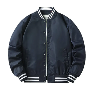 High Quality Custom Coated Satin Polyester Men's Bomber <b>Jacket</b> Plus Size Stand Collar Front Logo Placement OEM Custom Service - Product Image 2