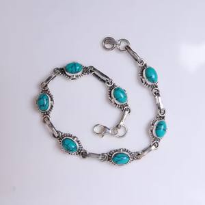 Genuine Blue Turquoise Oval Shape Bezel Setting Solid 925 Sterling <b>Silver</b> Vintage Baho Handmade <b>Bracelet</b> For Women Fine Jewelry - Product Image 1