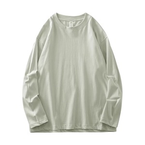 Usine de vêtements personnalisé 250 Gsm T-shirt lourd couleur unie coupe surdimensionnée col rond avec manches longues unies pour hommes - Product Image 6