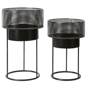 Support de pot de fleurs en fer noir style vintage, revêtement poudré, pour usage intérieur/extérieur, capacité 5L/8L, élégant - Product Image 1