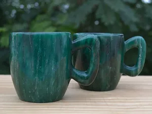 Tasse à thé en pierre de marbre vert foncé, tasse à thé en marbre de luxe, tasse à thé vert en marbre vintage - Product Image 4