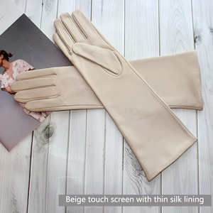 Longueur du poignet de mariée pour femmes Gants longs en polyester Écran tactile en peau de mouton coloré Doublure en soie fine pour la conduite au printemps et à l'automne - Product Image 6