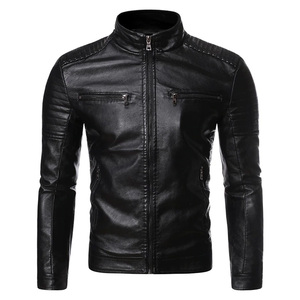 Men's <b>Slim</b> <b>Fit</b> PU Leather <b>Jacket</b> with Zipper Custom Logo Solid Fashion Casual Motorcycle Coat Printed JerseyVest <b>jacket</b> for men - Product Image 3