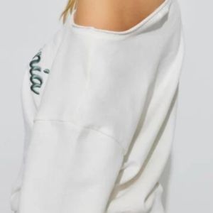 Soroity University off Shoulder Embroidery Front Logo Eco-Friendly 100% Cotton Customizable Soft Terry Casual Hoodie - Product Image 3