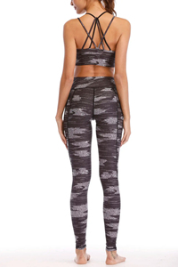 À manches longues taille haute pantalon ensemble côtelé Fitness Yoga porter femmes Gym sans couture cravate teinture haut court deux pièces ensemble Sexy Club Floral - Product Image 5