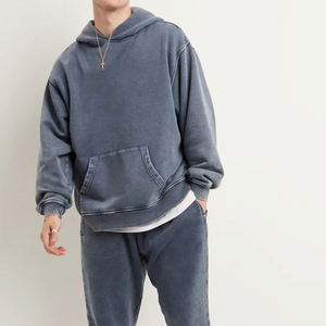 Pull à capuche vintage lavé à l'acide pour hommes 100% coton lourd impression numérique brodée de haute qualité teint uni pour l'hiver - Product Image 3