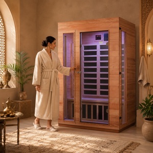 Indoor Sauna Room 2 Person Infrared Home Spa Cabin Hemlock Mahogany Wood 5 <b>Heaters</b> LED Light Bluetooth 1730W - Product Image 1