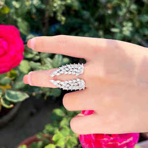 Bagues pour femmes en argent 925 plaqué de haute qualité, micro-pavées de moissanite, style vintage, ailes d'ange, design plume, réglables, pour mariage et fête - Product Image 2