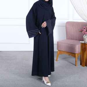 Abaya Modest Elegante al por Mayor, Blanca y Gris, Estilo Dubái, con Bordado Floral en los Puños, Ropa Islámica Musulmana de Turquía - Product Image 3