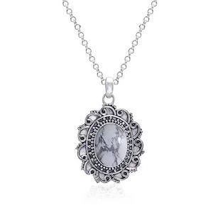 Pendentif Howlite fait à la main en gros 925 en argent Sterling pierres précieuses bijoux fins collier pendentif avec 925 timbre bijoux en argent - Product Image 1