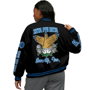 Zeta Phi Beta 1920 Día de los fundadores Sorority Blue White Varsity Letterman Jacket ZPB Greek Life Chenille Patch Coat - Product Image 2