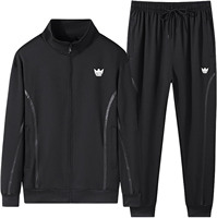 Ensemble de survêtement deux pièces pour homme en molleton technique polyester avec logo personnalisé, comprenant un sweat à capuche zippé et un pantalon de jogging
