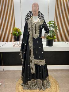 Chinnon Nouvelle Collection À La Mode Entièrement Cousu Prêt À Porter Indien Pakistanais Vêtements Lourd Broderie Soie Top-Plazo Dupatta - Product Image 2