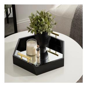 Plateau en bois de forme hexagonale avec poignée en métal et grossiste en verre de couleur noire de qualité supérieure Fabricant - Product Image 3