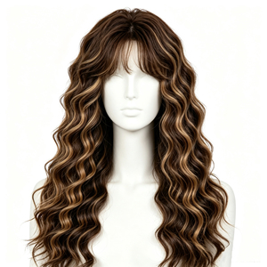 Peluca sintética larga con ondas de agua color marrón oscuro para mujer con reflejos dorados, resistente al calor, para uso diario y en fiestas. - Product Image 3