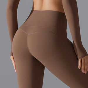 Haut de sport et de yoga à manches longues en brocart double face, couleur unie, sans couture, avec logo personnalisé - Product Image 6