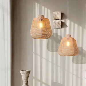 New Collection Natural Modern Ceiling Lampshades 100% Handmade Rattan Bamboo Hanging Lamps Shades Cover Pendant Light Home Decor