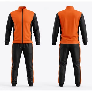 Survêtement Homme Orange et Noir à Manches Longues avec Fermeture Éclair, Col Montant, Blocs de Couleurs, Respirant, Poches Latérales, Coupe Droite, Automne - Product Image 1